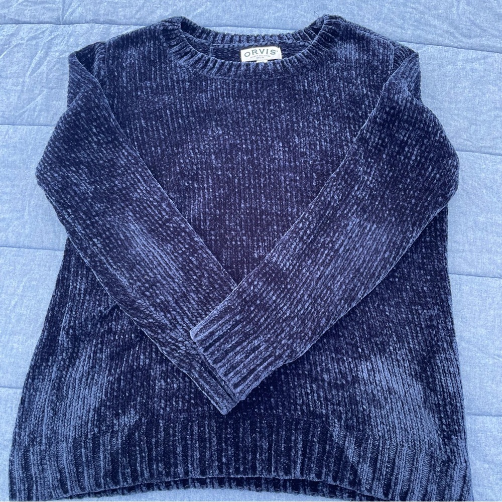 Orvis Navy Chenille Knit Soft Tunic Sweater Size M